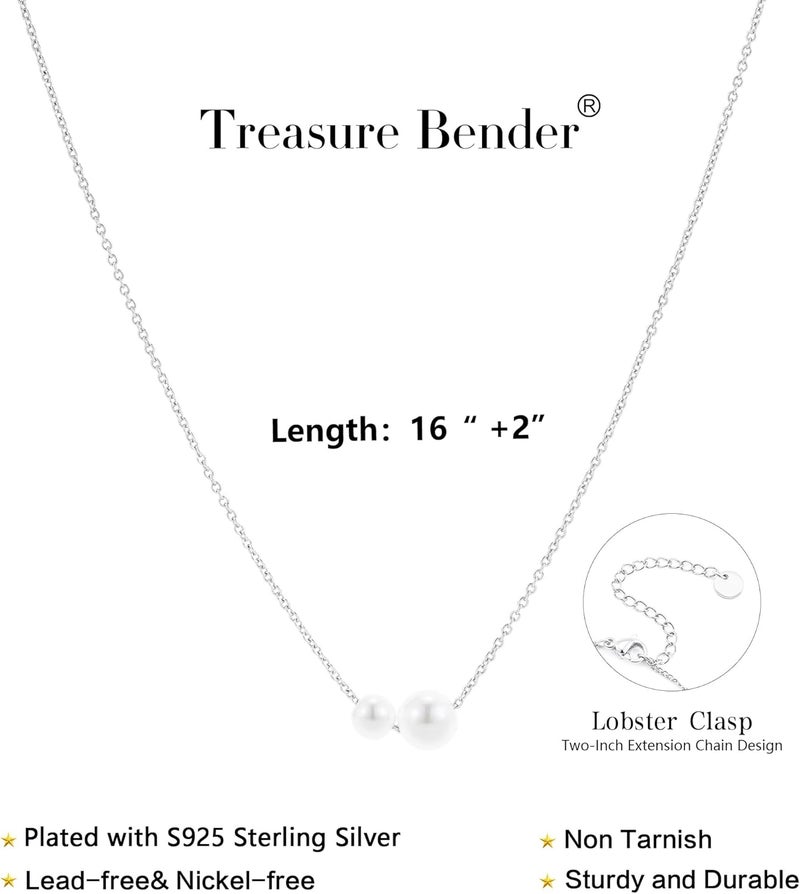Treasure Bender Pearl Necklaces for Women Trendy, 14k Gold Plated Dainty Necklace Simple Pearl Drop Single Charm Pendant Necklace Birthday Wedding Gifts Gold Jewelry for Women - Image 4